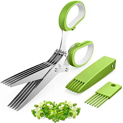 Herb Scissors, Kitchen Herb Shears Cutter with 5 Blades and Cover