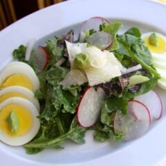 Mixed green salad with avocado dressing