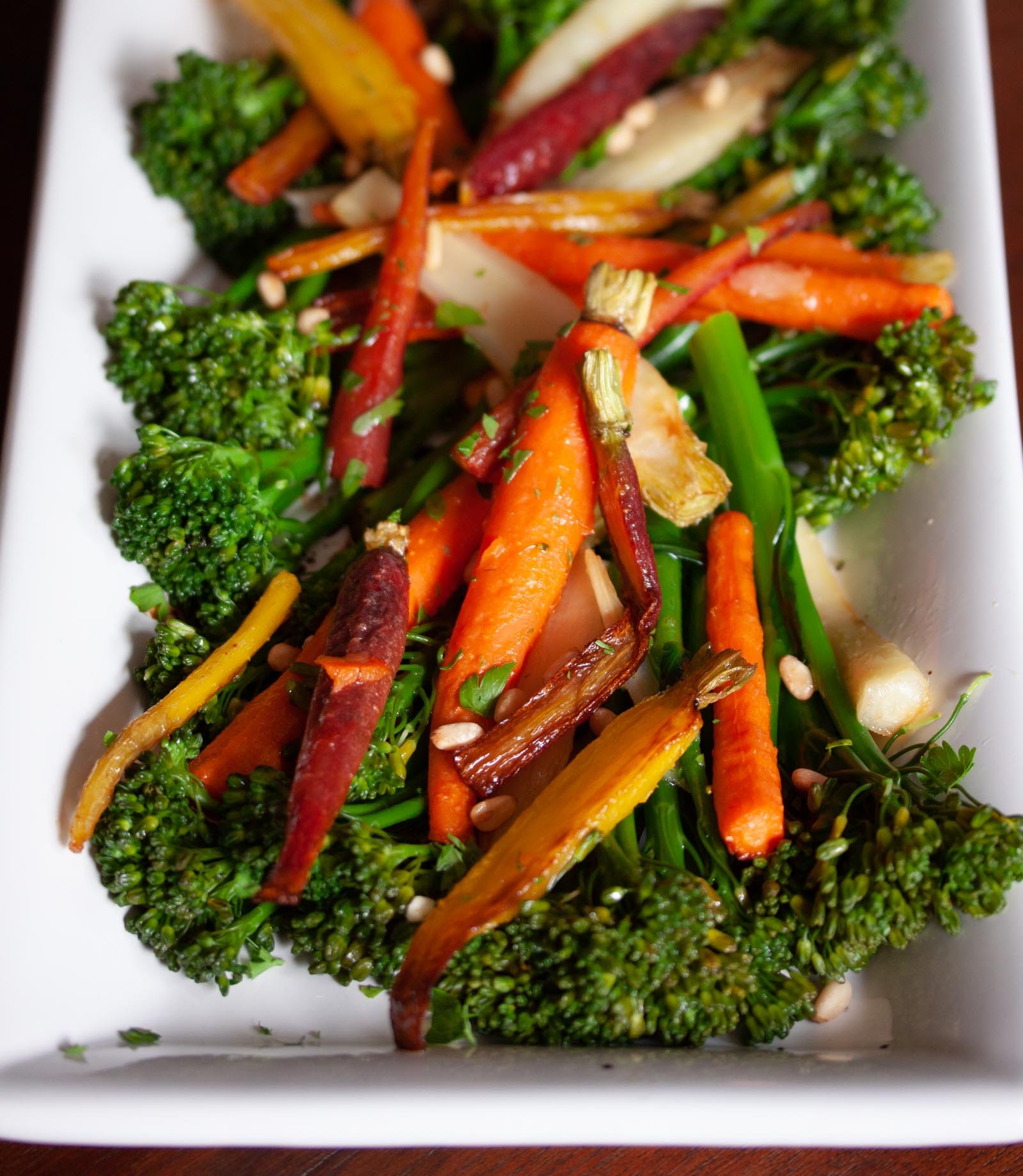 Rainbow Carrots with Broccolini Rainbow Carrots with Broccolini on a white serving plate