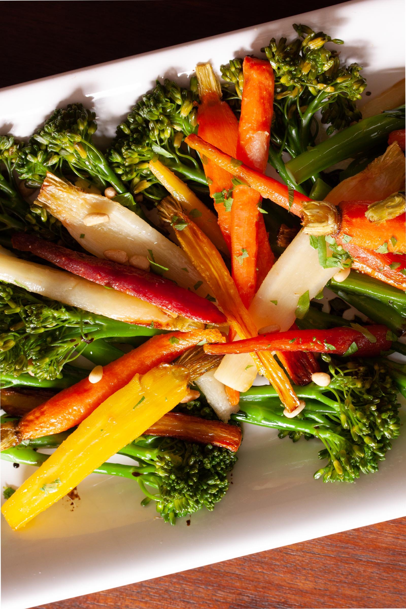 Rainbow Carrots with Broccolini broccolini and rainbow carrots