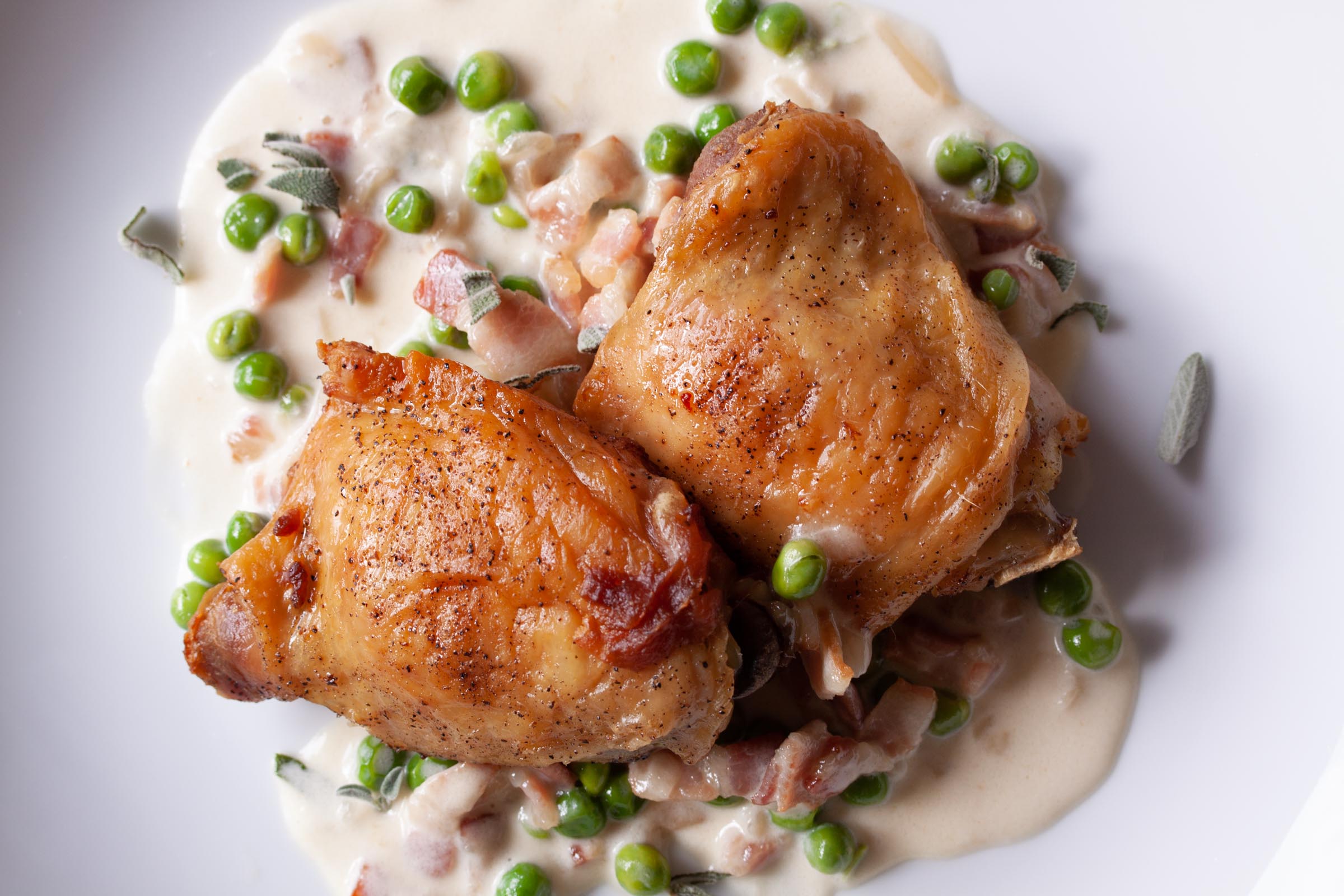 Chicken with Peas, Sage and Bacon