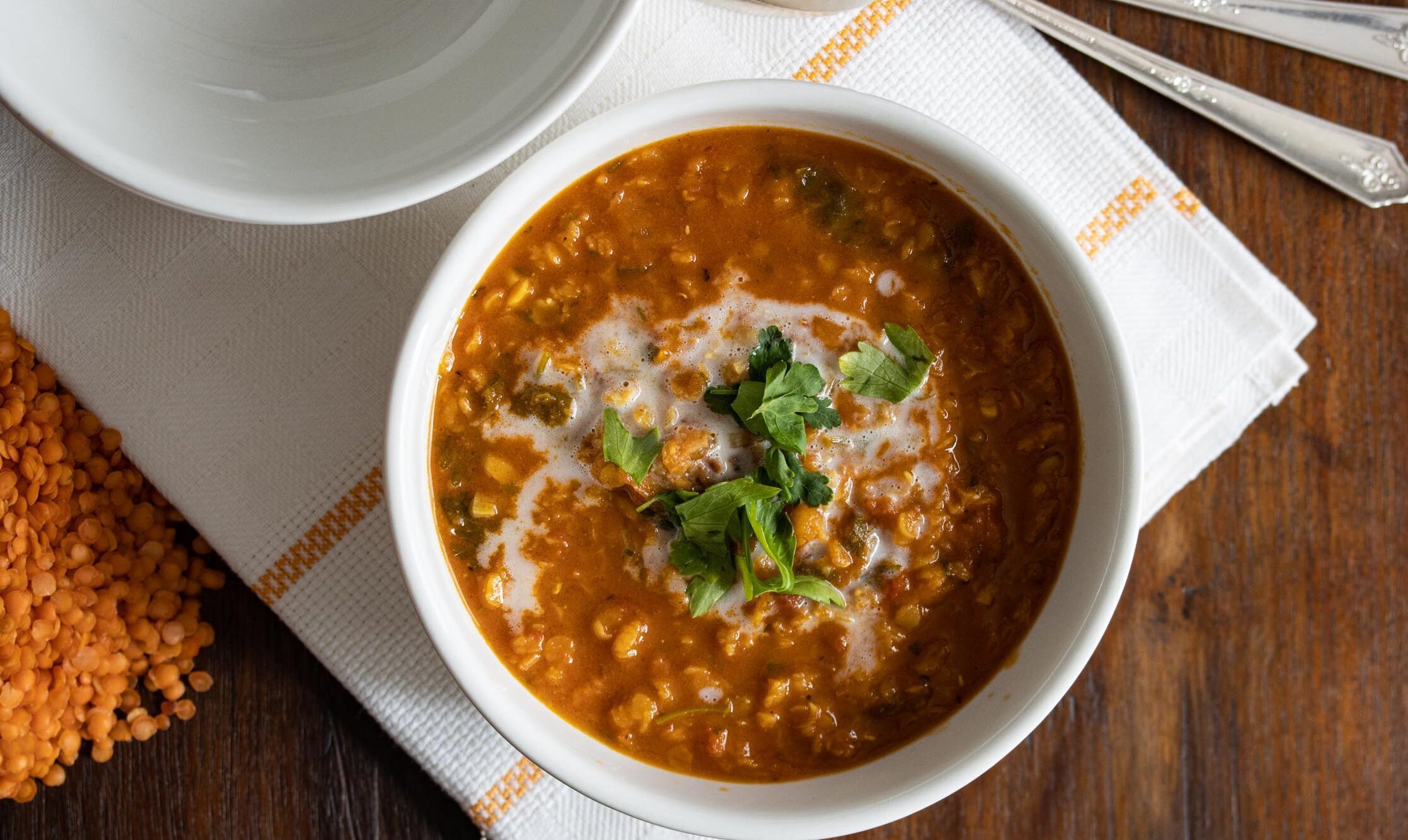 Curried lentils, tomato, and coconut soup. Curried lentils, tomato, and coconut soup.