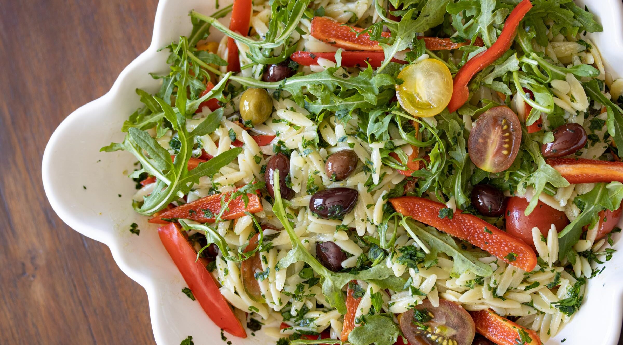 Orzo Pasta Salad With Basil Butter, Peppers, Tomatoes Orzo Pasta Salad With Basil Butter, Peppers, Tomatoes