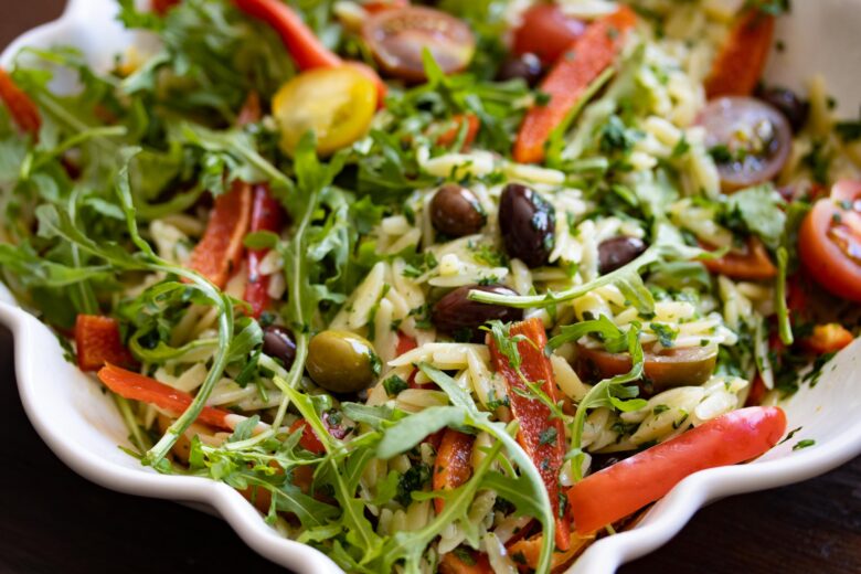 Orzo Pasta Salad With Basil Butter, Peppers, Tomatoes