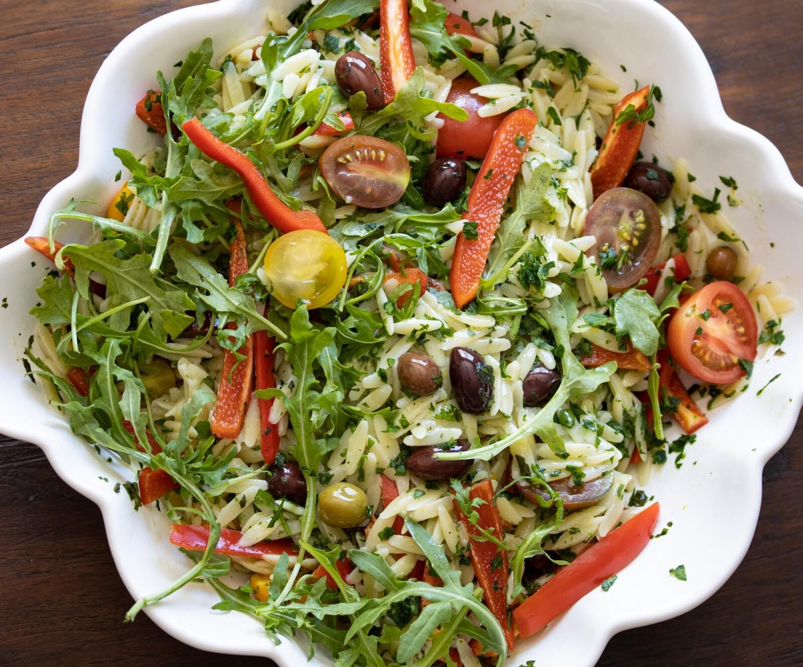 Orzo Pasta Salad With Basil Butter, Peppers, Tomatoes Orzo Pasta Salad With Basil Butter, Peppers, Tomatoes