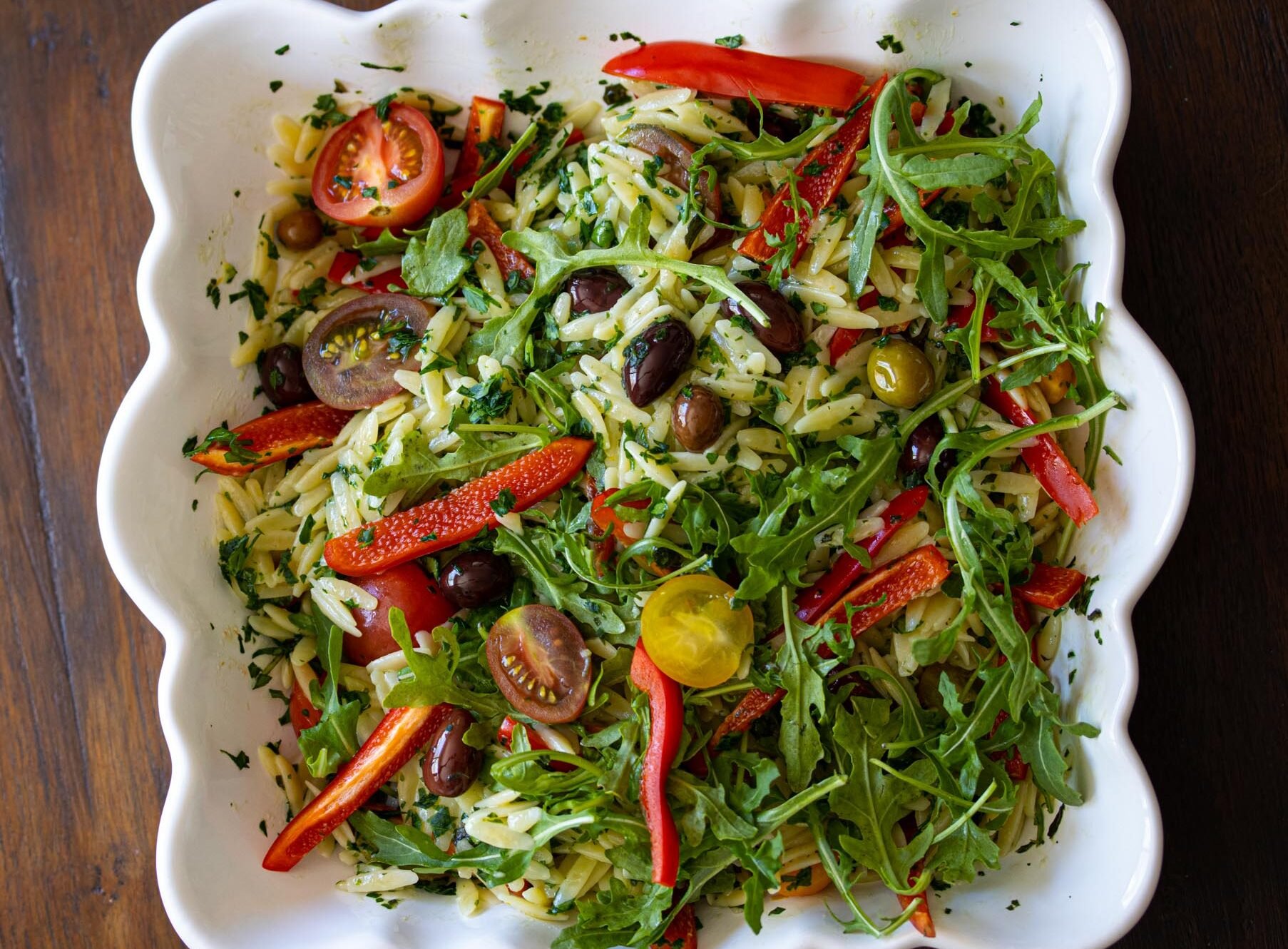 Orzo Pasta Salad With Basil Butter, Peppers, Tomatoes Orzo Pasta Salad With Basil Butter, Peppers, Tomatoes