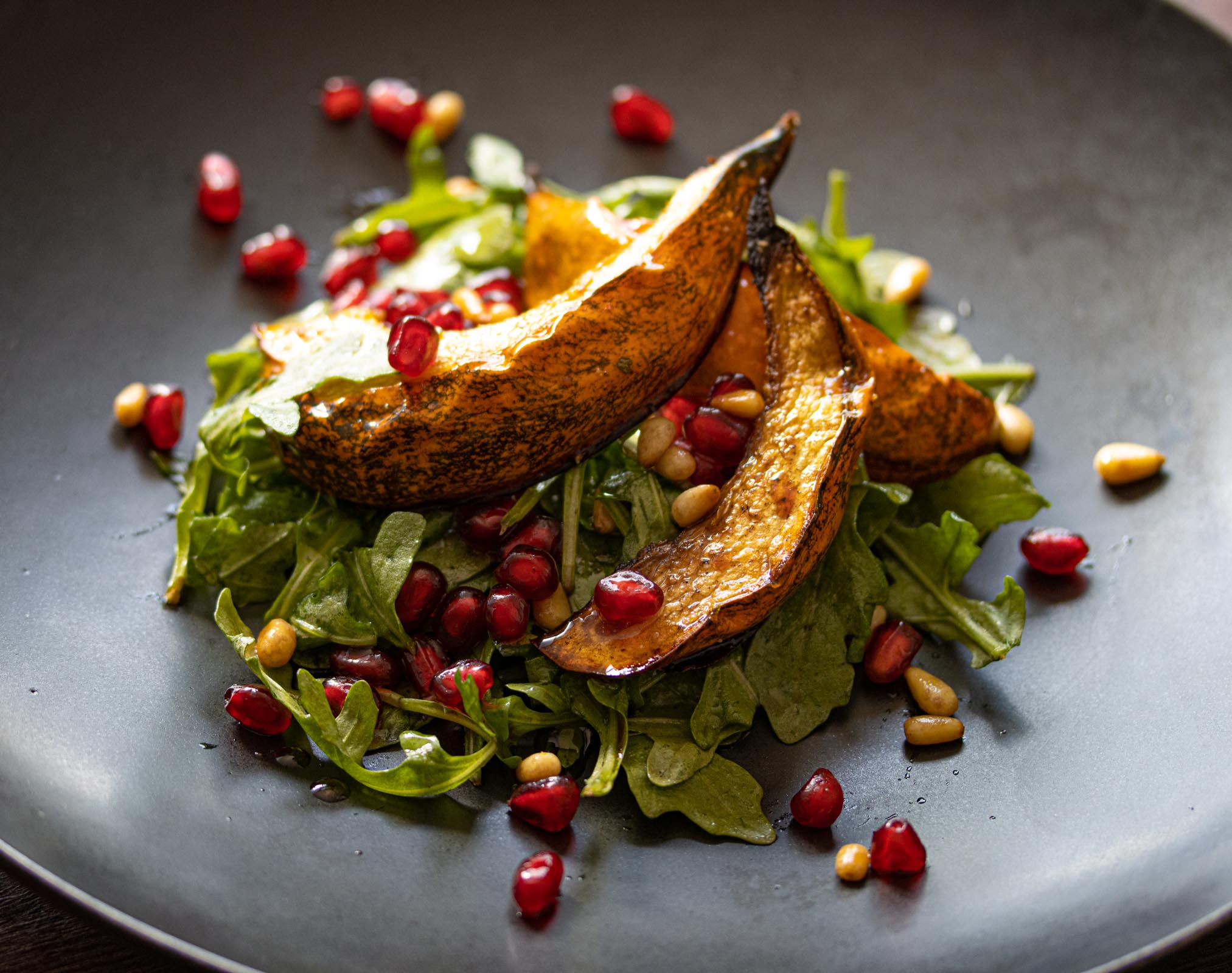 Pomegranate Seeds, Acorn Squash Arugula Salad Pomegranate Seeds, Acorn Squash Arugula Salad